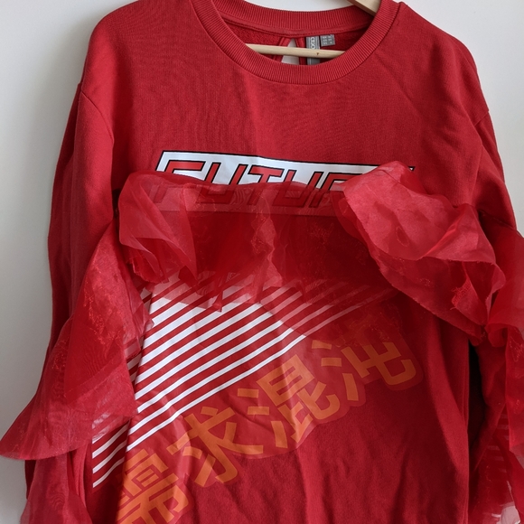 ASOS Future Print Sweat Dress with Tulle Detail - Picture 3 of 5